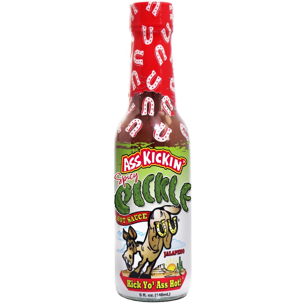 ASS KICKIN' Spicy Pickle Hot Sauce - 5 oz Premium Gourmet Jalapeno for Chicken Wings and BurgersPerfect Stocking Stuffers or Christmas Gifts the fan-Try if you Dare!, 5.0 Fl Oz, ounces