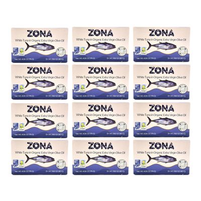 ZONA Ocean White Tuna in Organic Extra Virgin Olive Oil, Hand Packed in Spain, Certified Organic, MSC Certified, Easy Open Can, 4.06 oz (115 g) (MULIPACK) (12pk)
