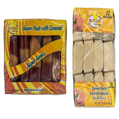 VARIETY 2-PACK - Super Tumes + Veleito Bundle - INCLUDES: Super Tumes / Guava Paste and Caramel (1 Pack of 10) & Bocadillo Veleito (1 pack of 12) by Su Sabor - Comes in a Despensa Colombiana Pack (Pack of 1 Bocadillo Supertumes 10 Units, 1 Guava Pa