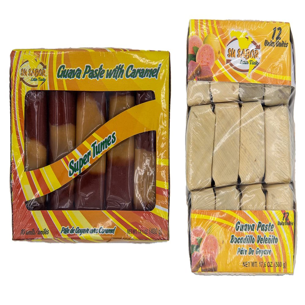 VARIETY 2-PACK - Super Tumes + Veleito Bundle - INCLUDES: Super Tumes / Guava Paste and Caramel (1 Pack of 10) & Bocadillo Veleito (1 pack of 12) by Su Sabor - Comes in a Despensa Colombiana Pack (Pack of 1 Bocadillo Supertumes 10 Units, 1 Guava Pa