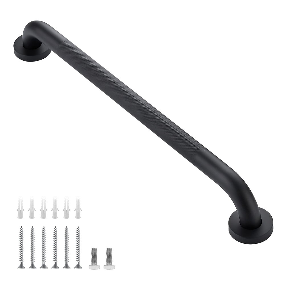 24-Inch 1.25" Diameter Grab Bars for Bathtubs and Showers, Shower Handle for Elderly, Handicap Grab Bars for Bathroom, Shower Grab Bars for Seniors(Black 2 Pack)