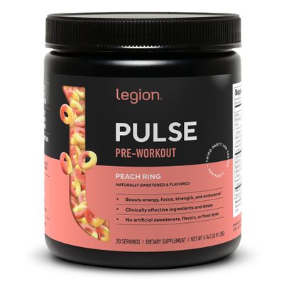 Legion Pulse Pre Workout - All Natural Nitric Oxide Preworkout Drink to Boost Energy, Creatine Free, Naturally Sweetened, Beta Alanine, Citrulline, Alpha GPC (Peach)