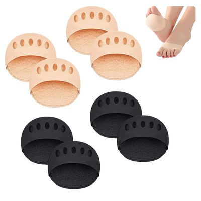 2023 New (4 Pairs) Cushioning Ice Silk High Heel Insoles, Women High Heels Invisible Five Toes Forefoot Metatarsal Socks Pads, Comfort Breathable Non-Slip Ball of Foot Cushion for Women Heels. (A)