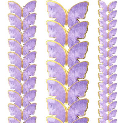 100pcs Gold Purple Butterfly Cake Toppers 3D Butterfly Topper Mixed Size Butterfly Decoration Butterfly Party Decoration For Birthday Wedding Party Supplies