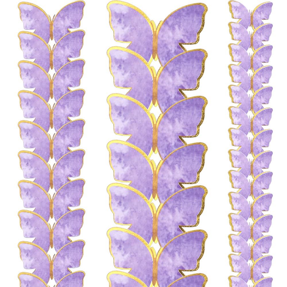 100pcs Gold Purple Butterfly Cake Toppers 3D Butterfly Topper Mixed Size Butterfly Decoration Butterfly Party Decoration For Birthday Wedding Party Supplies