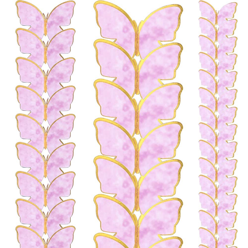 100 Pieces 3D Gold Pink Butterfly Cupcake Toppers - Handmade Cake Decorations for Birthday Party Decor, Mixed Size