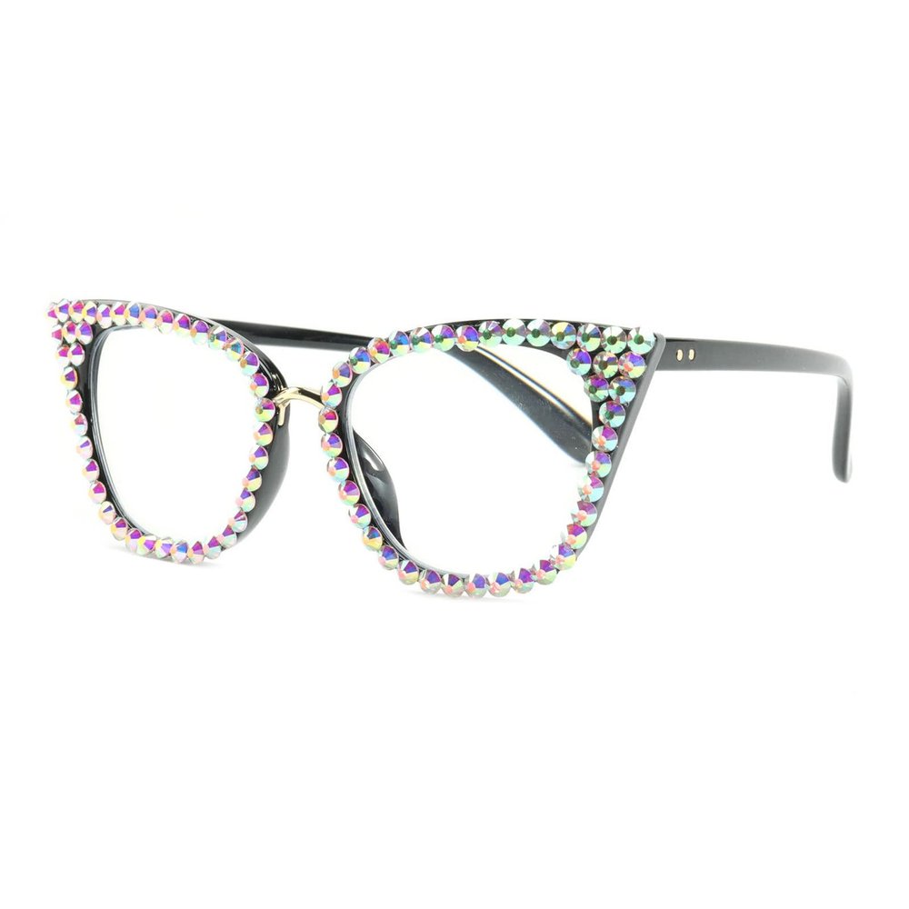 willochra Bling Computer Reading Glasses Blue Light Blocking For Women Fashion Rhinestone Magnifying Reader Glasses (black AB, 1.75, multiplier_x)