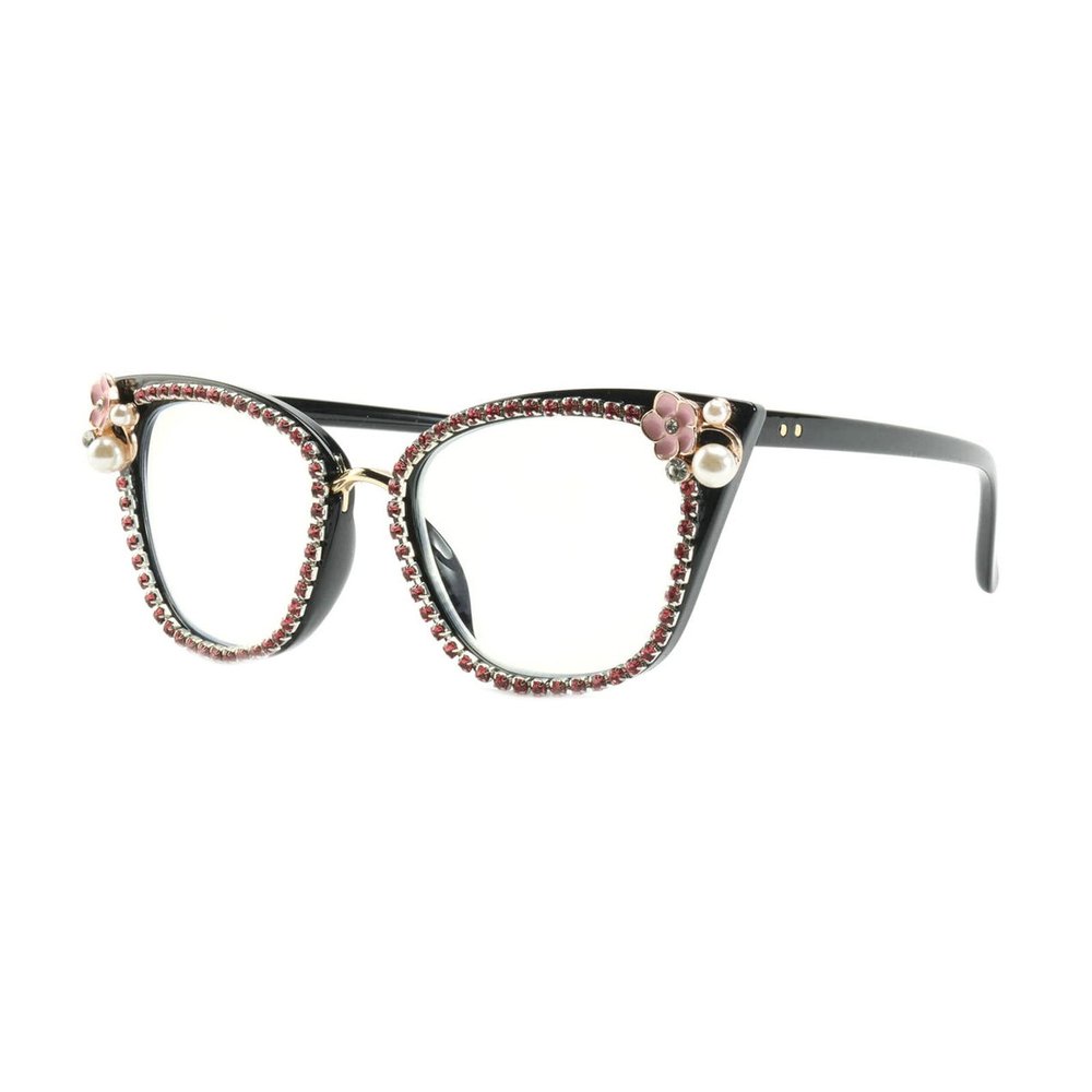 willochra Bling Computer Reading Glasses Blue Light Blocking For Women Fashion Rhinestone Magnifying Reader Glasses (black pink, 3, multiplier_x)