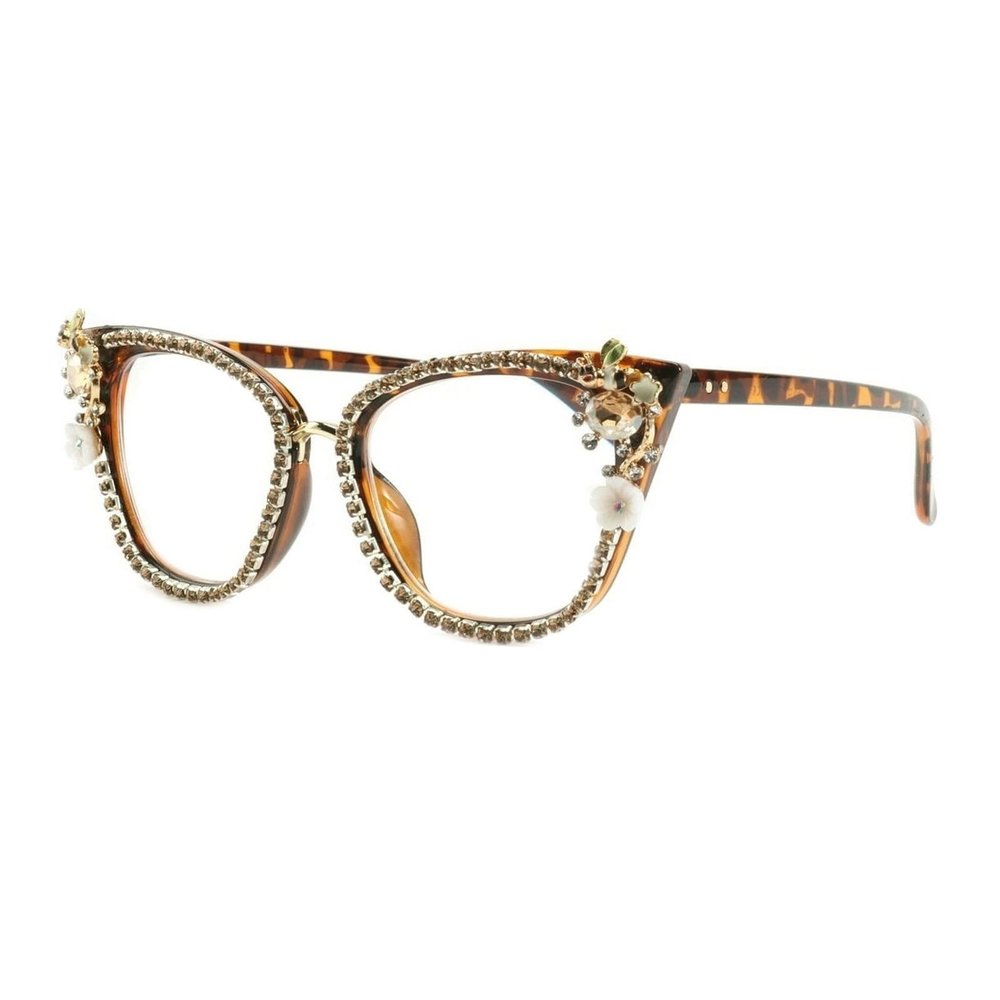 willochra Bling Computer Reading Glasses Blue Light Blocking For Women Fashion Rhinestone Magnifying Reader Glasses (leopard, 3.25, multiplier_x)