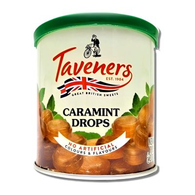 Taveners Caramint Drops Candy - British Caramel Mints Candy in Tin - Old Fashioned Mint Caramels Hard Candy - Hard Caramel Drops Candy as Christmas Treats - Mint Caramel Candy in Candy Tin (7.05 oz)