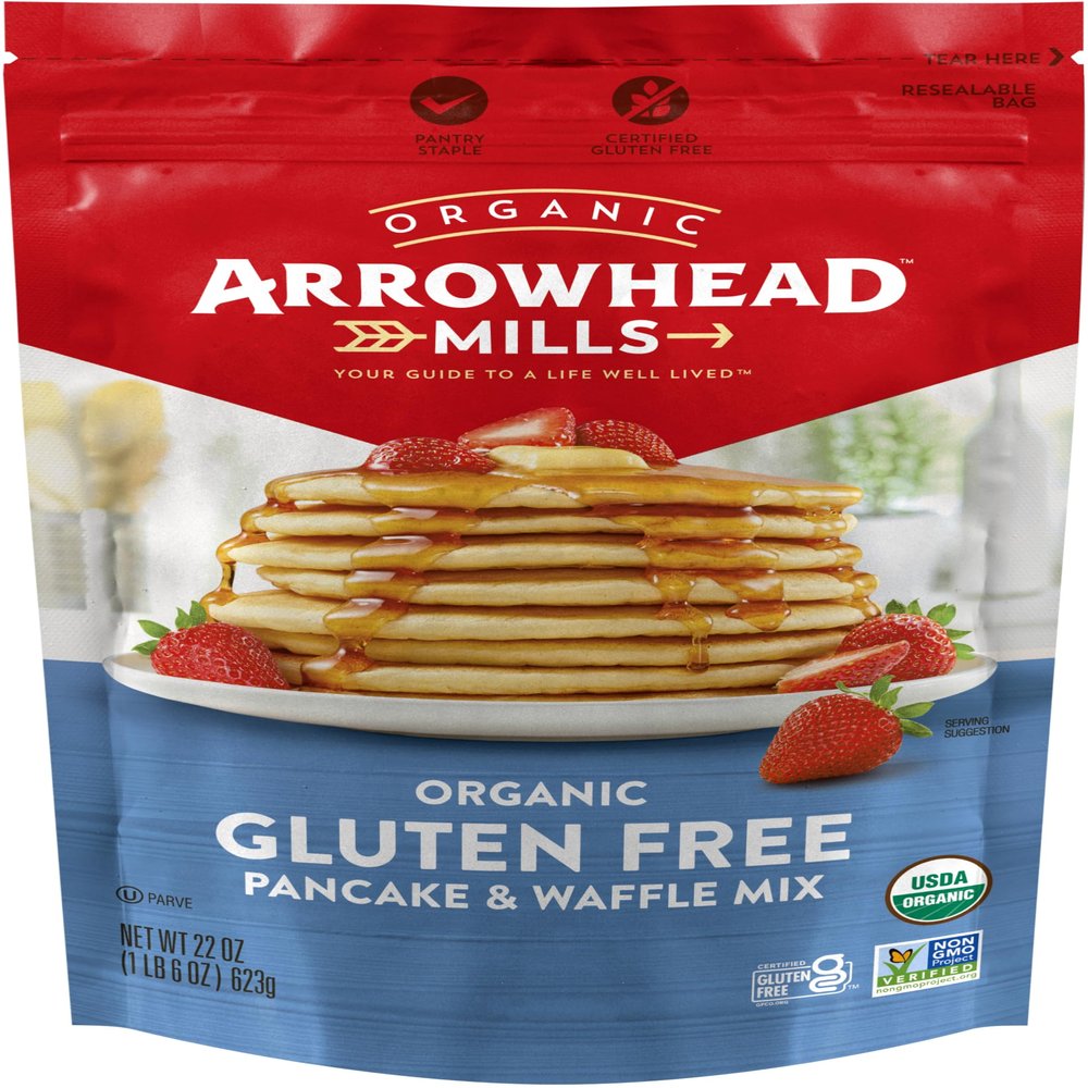 Arrowhead Mills Organic Gluten Free Pancake & Waffle Mix, 22 oz Bag (Pack of 6)