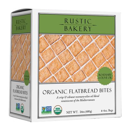 Rustic Bakery Handmade Sourdough Flatbread Cracker Bites - Rosemary & Olive Oil - Rosemary Charcuterie Crackers for Cheese Platters or Snacking - Made in California - Pack of 4, 6 Oz Bags