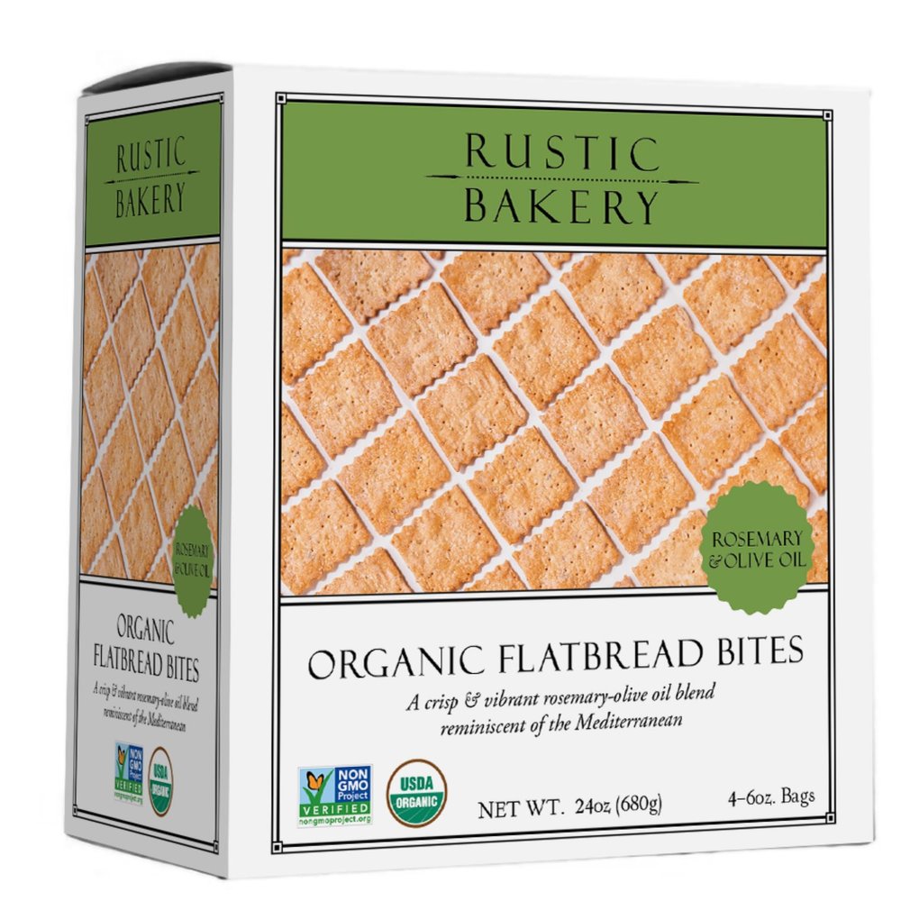 Rustic Bakery Handmade Sourdough Flatbread Cracker Bites - Rosemary & Olive Oil - Rosemary Charcuterie Crackers for Cheese Platters or Snacking - Made in California - Pack of 4, 6 Oz Bags