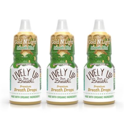 Lively Up Your Breath - Gold N Light Mint liquid breath freshener, great taste, potent lighter milder feel, restorative, cleansing, honey based, 3pk 8 ml FL. OZ