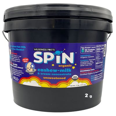 Wilderness Poets SPiN, Organic Cashew Cream and Milk Concentrate (Unsweetened) - 2 Gallon - 17 Pound - Make Cashew Milk, Cashew Cream, Non-Dairy Creamer for Coffee, Tea, Lattes, Smoothies and Vegan Desserts. Bulk Size (272 Ounce - 17 Pound)