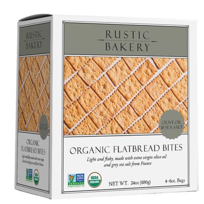 Rustic Bakery Handmade Sourdough Flatbread Cracker Bites - Olive Oil & Sel Gris - Sea Salt Charcuterie Crackers for Cheese Platters or Snacking - Made in California - Pack of 4, 6 Oz Bags