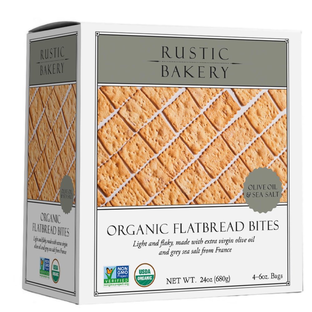 Rustic Bakery Handmade Sourdough Flatbread Cracker Bites - Olive Oil & Sel Gris - Sea Salt Charcuterie Crackers for Cheese Platters or Snacking - Made in California - Pack of 4, 6 Oz Bags