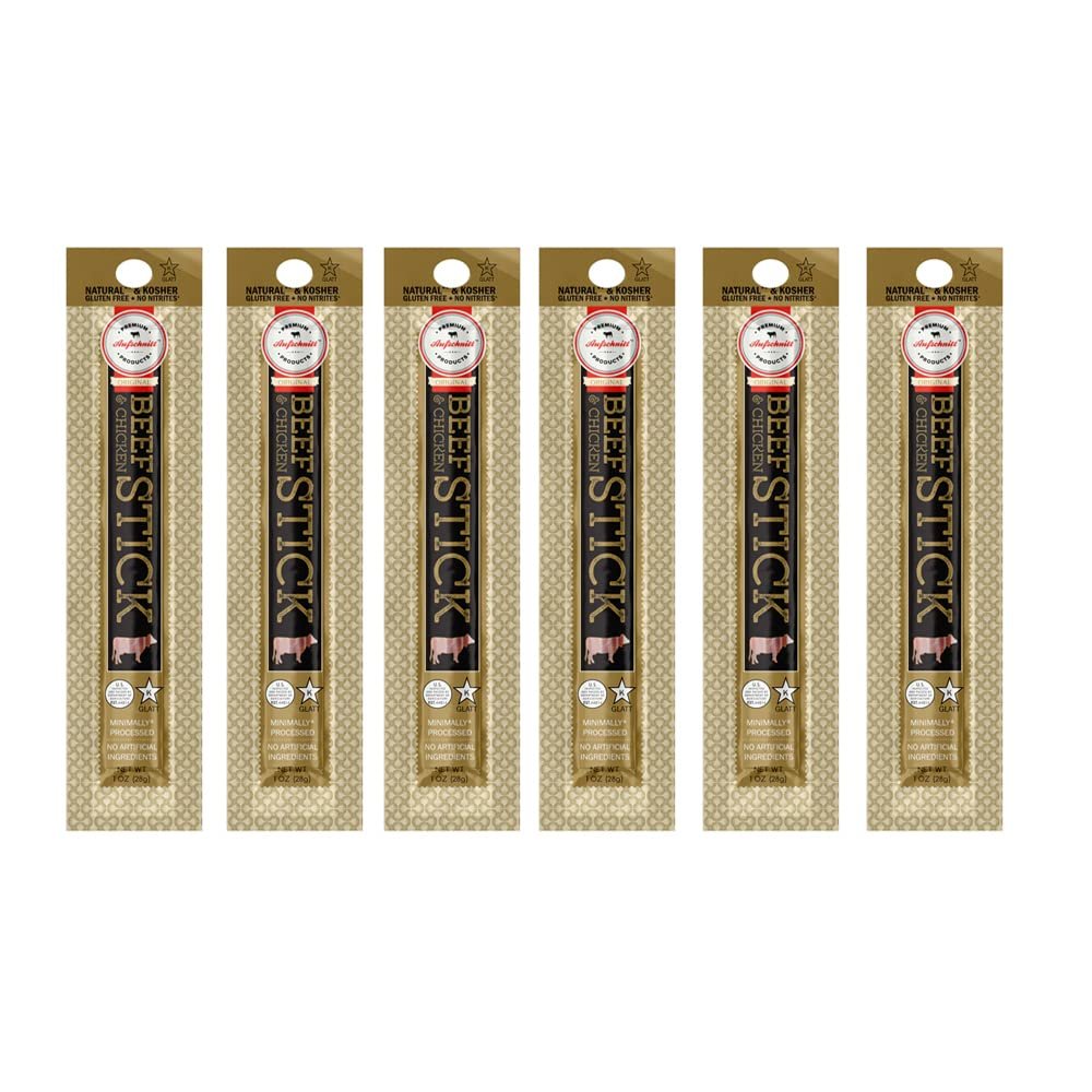 Aufschnitt Grass Fed Beef Jerky Sticks - Low Sodium, Certified Kosher - Made in USA - Keto Friendly - 6 Pack, Original