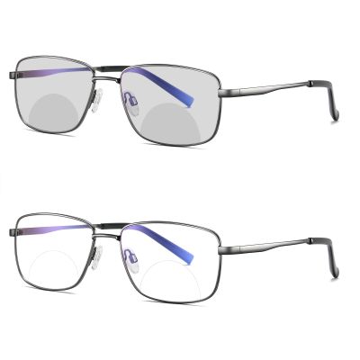 laureles Fashion Photochromic Bifocal Reading Glasses Mens Business Metal Frame Photochromatic Eyewear Male (C1, 2.25, multiplier_x)