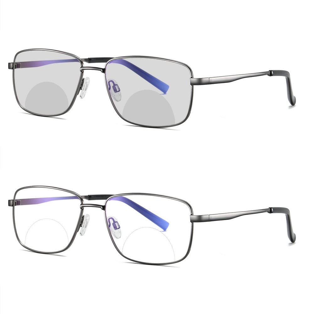 laureles Fashion Photochromic Bifocal Reading Glasses Mens Business Metal Frame Photochromatic Eyewear Male (C1, 2.25, multiplier_x)