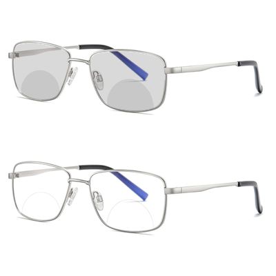 laureles Mens Business Rectangle Frame Photochromatic Eyewear Vintage Photochromic Bifocal Reading Glasses (C1, 2.5, multiplier_x)
