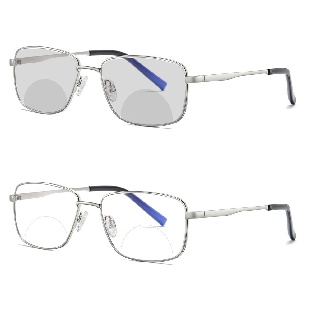 laureles Mens Business Rectangle Frame Photochromatic Eyewear Vintage Photochromic Bifocal Reading Glasses (C1, 2.5, multiplier_x)