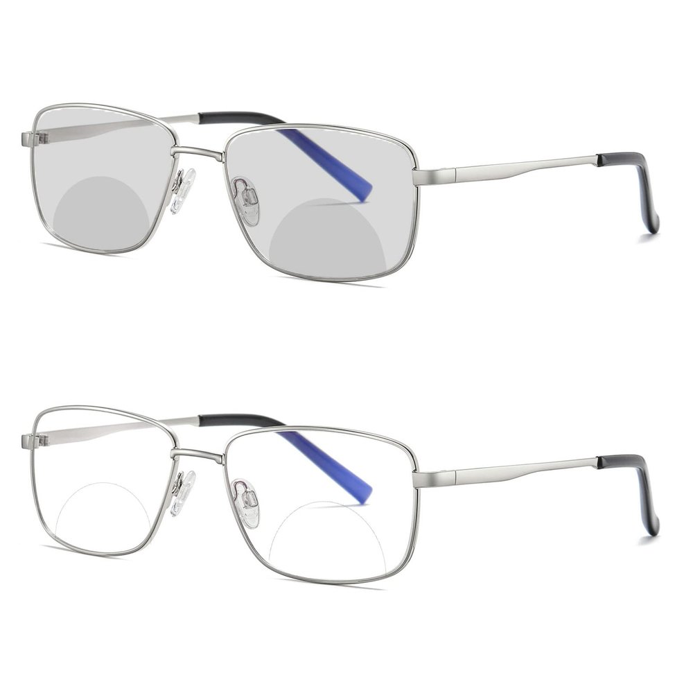 laureles Mens Business Rectangle Frame Photochromatic Eyewear Vintage Photochromic Bifocal Reading Glasses (C1, 2.25, multiplier_x)