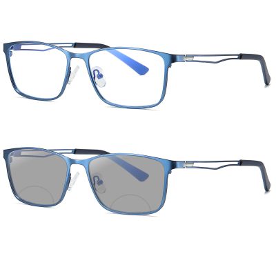 Transition Photochromic Bifocal Reading Glasses for Mens and Womens,Square Clear UV Protection Sunglasses Readers 0~+4.0 (blue, 1.25 x)