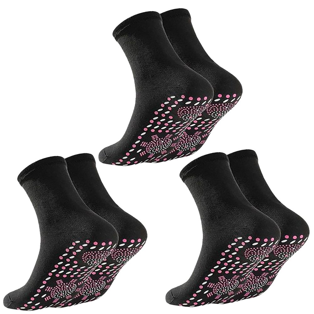 WenFeng 3 Pair Tourmaline Thermal Circulation Acupressure Self-Heating Shaping Socks,AFIZ Tourmaline Health Sock,Foot Massage Thermotherapeutic Sock(Black)