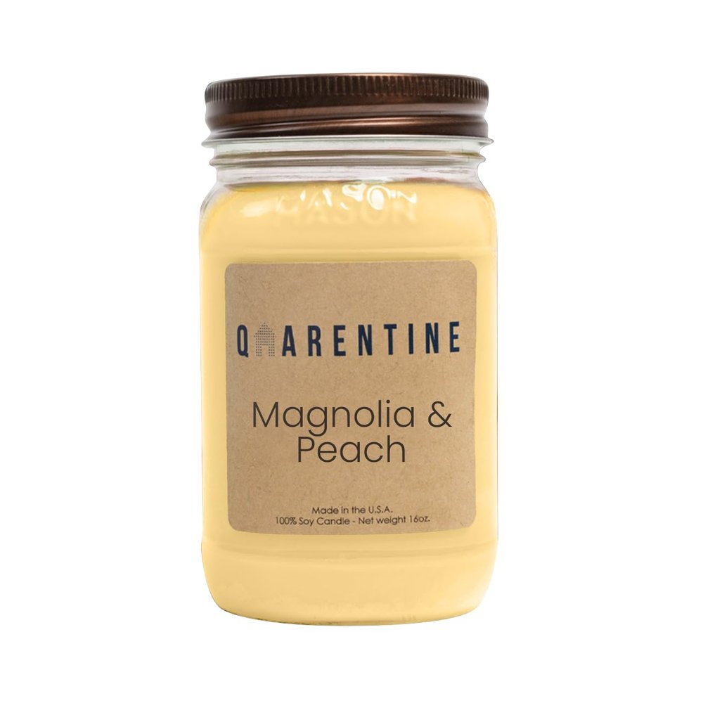 Qarentine Organic Soy Wax Magnolia & Peach Scented Vegan Candle | Fruity and Floral Aroma | 100% Pure Soy & Essential Oils | Long-Lasting Scent | Hand-Poured in The USA (16oz)