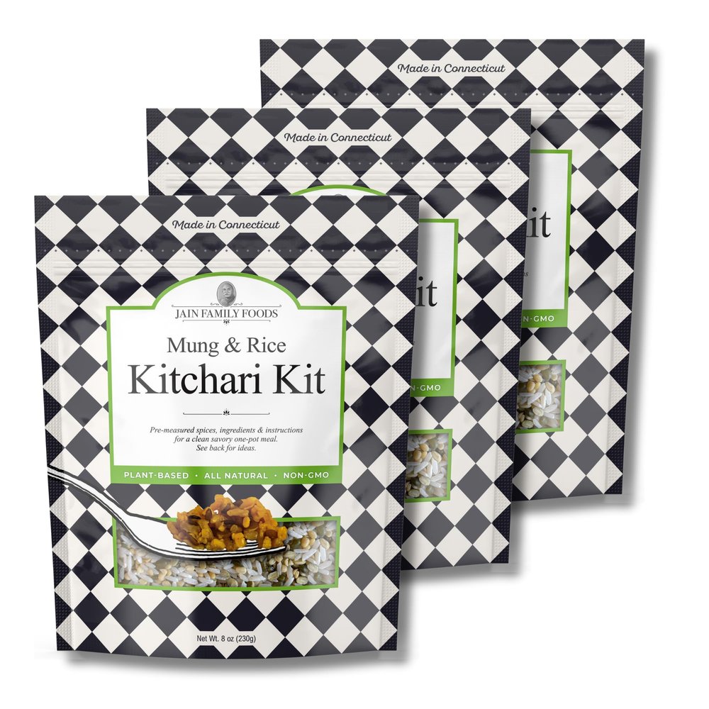 Jain Family Foods - Kitchari Kit - 3 Pack | Ayurvedic Mung & Rice Khichdi | Pre-measured spices & ingredients. | All-Natural, Vegan, Non-GMO | Per Unit: 8 oz, Serves 3.
