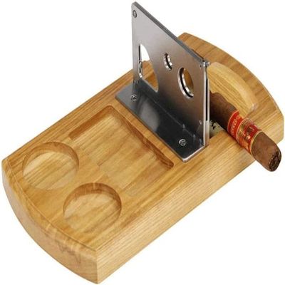 DULASP Table Top Desk Guillotine Cigar CutterDesktop Solid Wood Cigar ScissorsStainless Steel Cigar Cutter