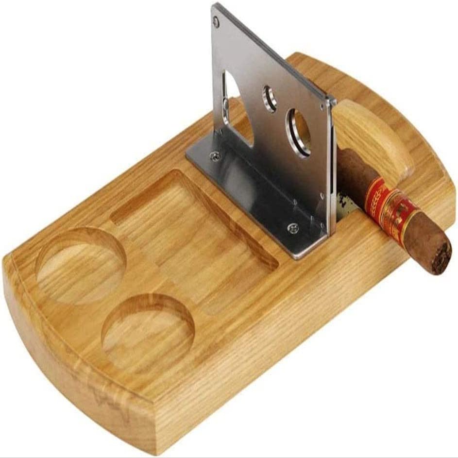 DULASP Table Top Desk Guillotine Cigar CutterDesktop Solid Wood Cigar ScissorsStainless Steel Cigar Cutter