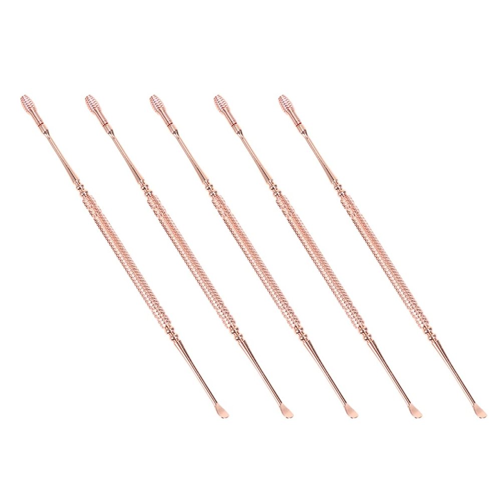 Healifty 5pcs Stainless Steel Ear Wax Removal Tools Dual-Head Spring Ear Spoons Ergonomic Cleaning Accessories for Safe and Convenient Use Rose Gold Design