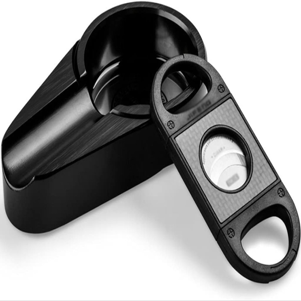DULASP Cigar Cutter Gift Cigar Cutter Guillotine Stainless Steel Double Blade Cigar Clippers Scissors with Outdoor Ash Tray Accessories Tools Set Cigar Tool