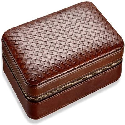 DULASP Handmade Cigar Humidor Cabinet, Travel Portable Cigar Humidor Set Cedar Wood Lining Leather Surface Cigar Scissors Hold up to 4 Cigars,Cigar Box (Color : Brown)