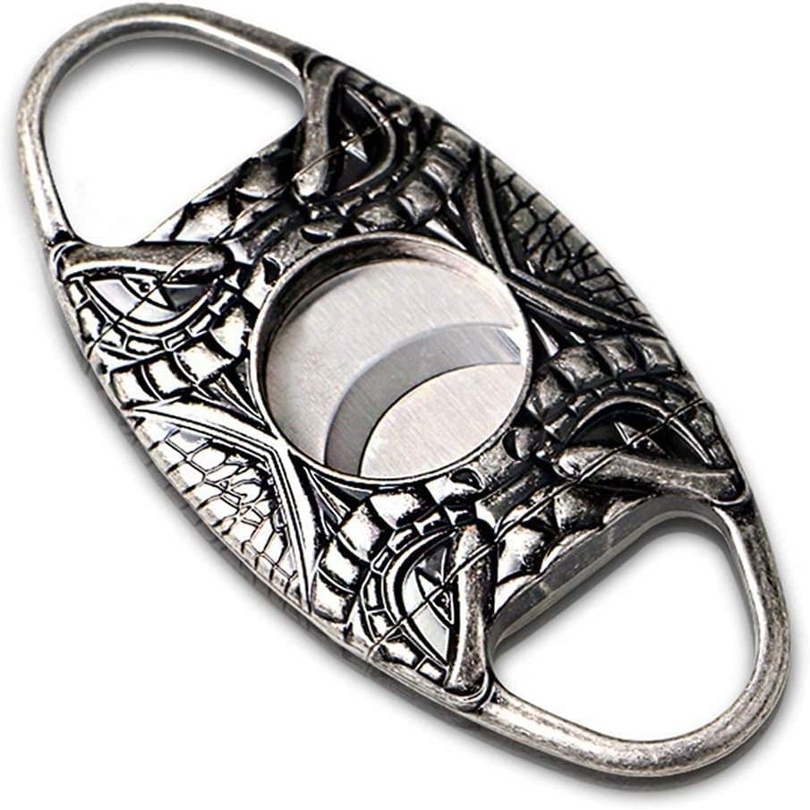DULASP Cigar Stainless Steel Double Blade Guillotine Scissors, Pocket Size Smoke Knife Exquisite Engraving Patt
