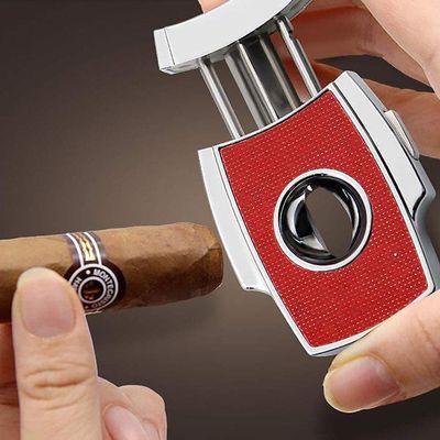 DULASP Cigar Portable V- Shaped Cigar Cigar Scissors Stainless Steel Carbon Fiber V- Shaped Blade (Color : Red)