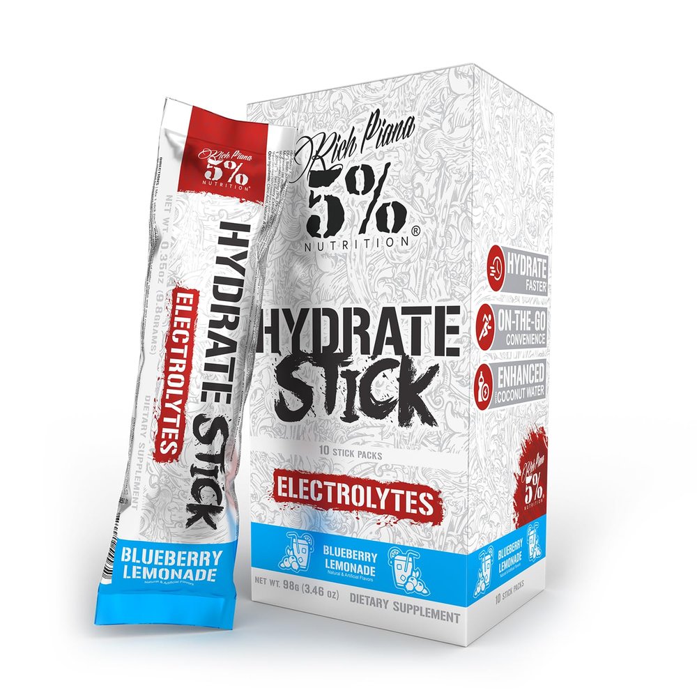 5% Nutrition Hydrate Stick Hydration Packets | Sport Electrolyte Powder Mix Packets with Coconut Water (Blueberry Lemonade) (10 Count)