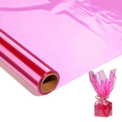 100FT Pink Cellophane Wrap Roll (17 in. Widex100ft. Longx2.3 Mil Thick),Pink Transparent Cellophane Roll for Gift Basket Wrap,Plastic Wrap for Gift Baskets, Flower for Valentines Day, Easter.