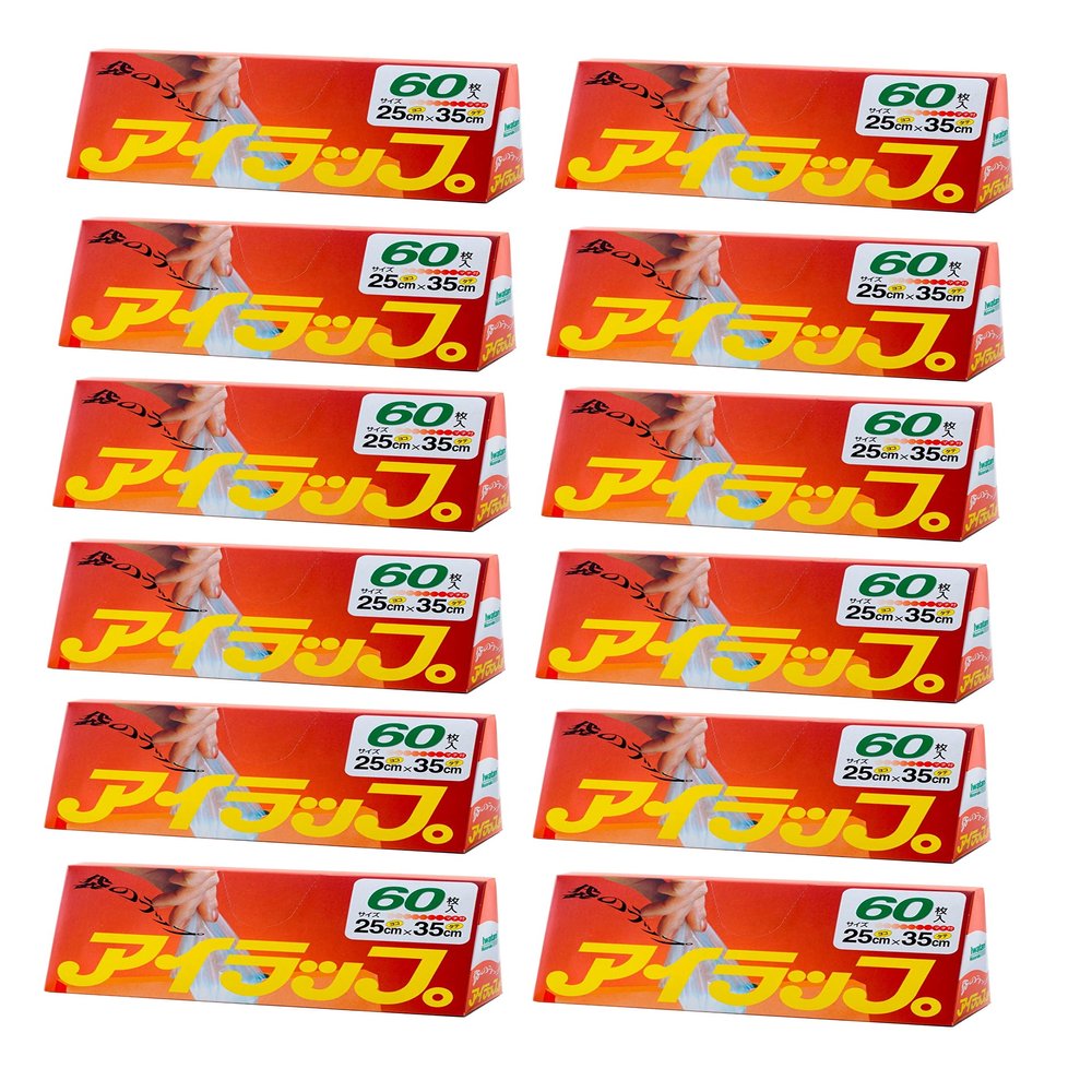 Iwatani Materials Plastic Bags, Eye Wraps, Household Use, 60 Sheets x 12 Set, Approx. 9.8 x 13.8 inches (25 x 35 cm), Can Be Used in Electronic Microwave and Hot Water Bath Cooking Plastic Bags