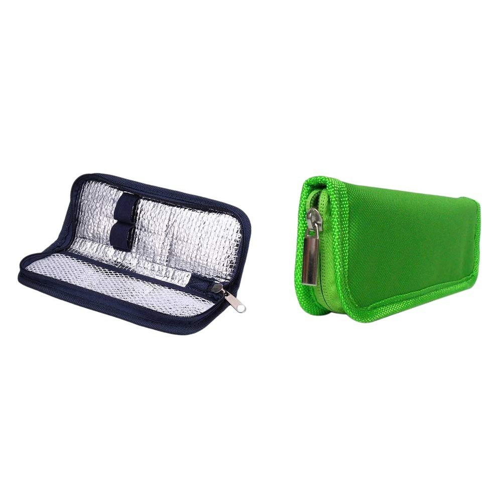 2Pcs Insulin Travel Case Diabetic Medication Organizer Bag - Navy & Green