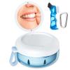 Denture Bath Case, Denture Cup, Leak Proof Portable Retainer Case, Denture Cleaning Kit with Cleaner Brush, Denture Box with Strainer & Mirror, Denture Case for Aligner Retainer Mouth Guard (Blue) view 1