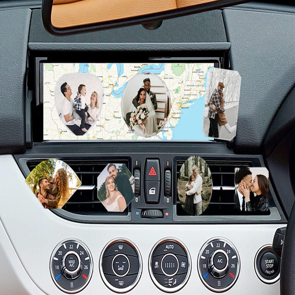AIFLM Personalized Crystal Car Air Vent Clip Custom Air Freshener for Car with Any Pictures Customized Photo Ornament for Car Air Conditioning Vent Aromatherapy,Choose Five From The 7 Shapes