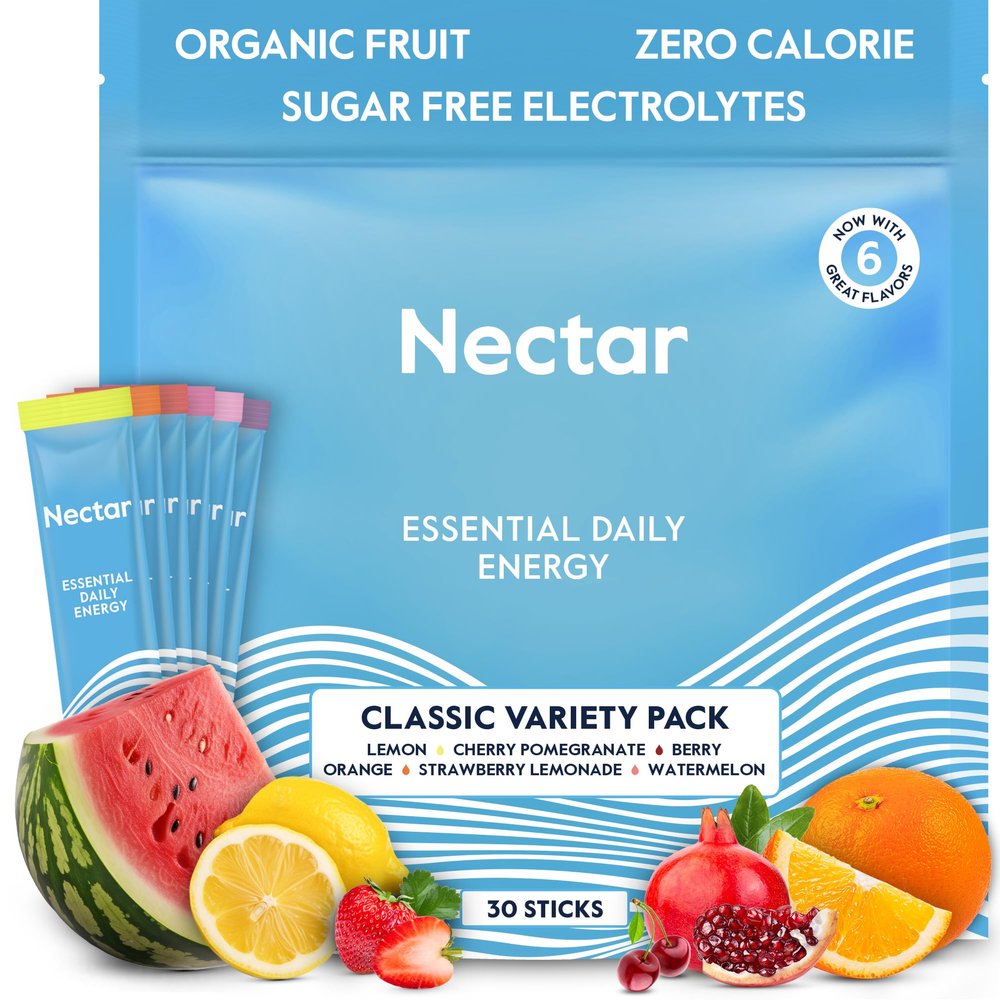 Nectar Energy Booster - Organic Caffeine, B12 & Electrolytes - Sugar Free & Zero Calorie  Healthy Coffee, Energy Drink & Soda Alternative  Hydration & Energy Supplement (Variety 30 Powder Packets)