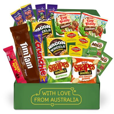 Australian Snack Box with Tim Tams, Cadbury, Cherry Ripe, Authentic Aussie Snacks and Candy, Great Gift from Australia