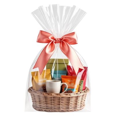 Morepack 16x24Inches Cellophane Bags for Gift Baskets,Clear Cellophane Basket Bags 10Pieces (Flat, No Bottom)