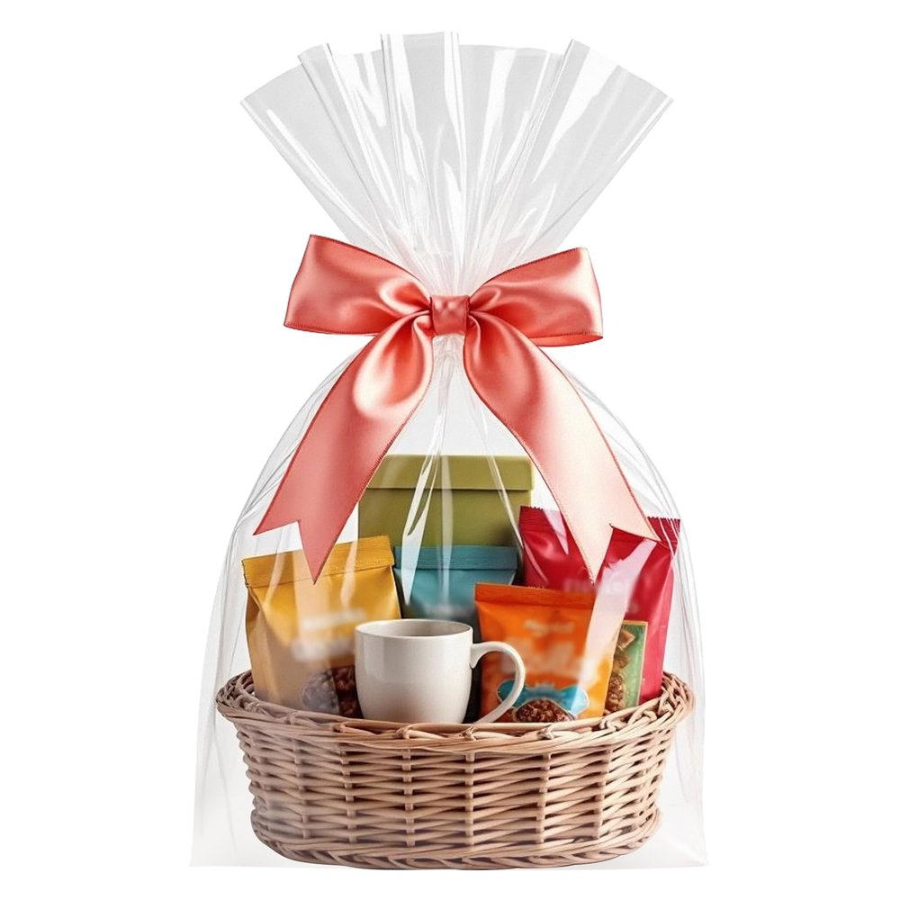 Morepack 16x24Inches Cellophane Bags for Gift Baskets,Clear Cellophane Basket Bags 10Pieces (Flat, No Bottom)