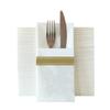 JINYUDOME 50Pcs Dinner Napkins Disposable, Linen-Feel Napkins with Buil-in Flaware Pocket, Soft & Absorbent Pre-folded Napkins for Parties, Wedding or Events, Gold and White view 1
