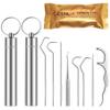 Toothpicks Pocket Set, Dental Floss Picks Kit Reusable, Stainless Steel Teeth Cleaning Tools, Tooth Picker Oral Hygiene Travel (2 Set) view 1